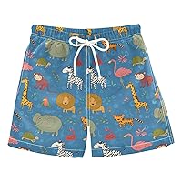 Cute Animals Boys Swim Trunks with Mesh Lining Toddler Swim Beach Shorts Quick Dry for Kids Adjustable Waist 2T-16