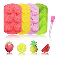 Fruit Shape Baking Mold Candy Molds including Pineapple Lemon Watermelon Strawberry, Ideal for Chocolate, Candy, Cake, Ice Cube & Jelly, Pack of 4 with 1 Dropper. (Fruit Mold)