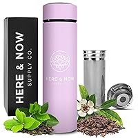 Multi-Purpose Travel Mug and Tumbler | Fruit Infused Flask | Hot & Cold Double Wall Stainless Steel Thermos | EXTRA LONG INFUSER | by Here & Now Supply Co. (Gentle Lilac)