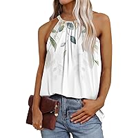 Halter Tank Tops for Women Casual Loose Fit Adjustable Straps Blouse Summer Fashion Sleeveless Floral Print Shirts