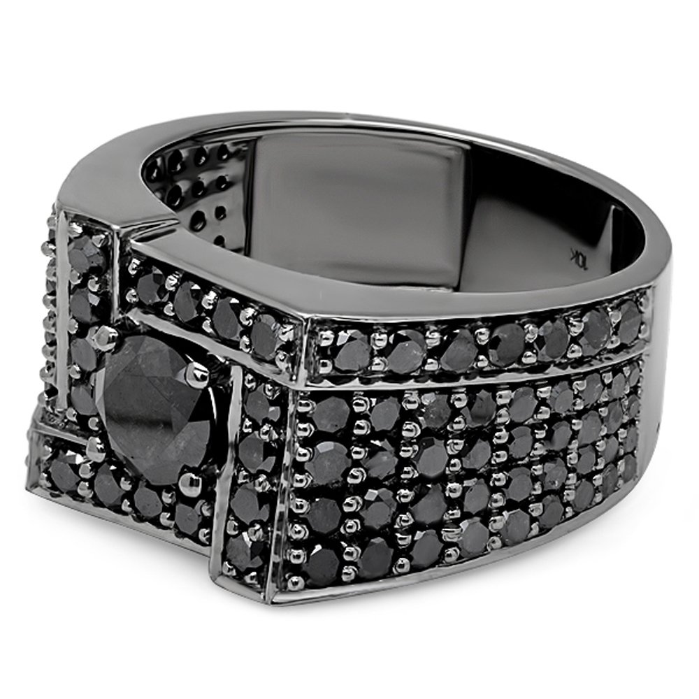 Dazzlingrock Collection 4.50 Carat (ctw) 10K Round Cut Black Diamond Mens Ring, White Gold