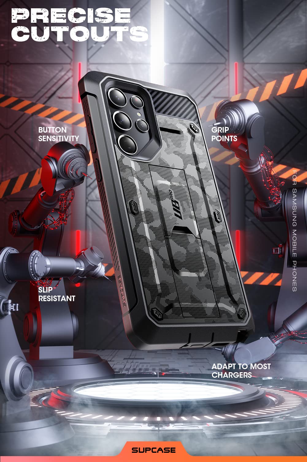SUPCASE Unicorn Beetle Pro Case for Samsung Galaxy S22 Ultra 5G (2022 Release), [Extra Front Frame] Full-Body Dual Layer Rugged Belt-Clip & Kickstand Case with Built-in Screen Protector (CamoGray)