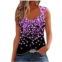 Prime Deals Today Clearance, Womens Fashion Tank Tops 2024 Summer Shinny Print Cami Shirts Trendy O-Ring Strap Scoop Neck Tees Casual Blouses