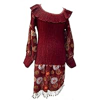 Chloe Crushed Wool Beaded Embroidered Dress Shawl Collar Burgundy Red