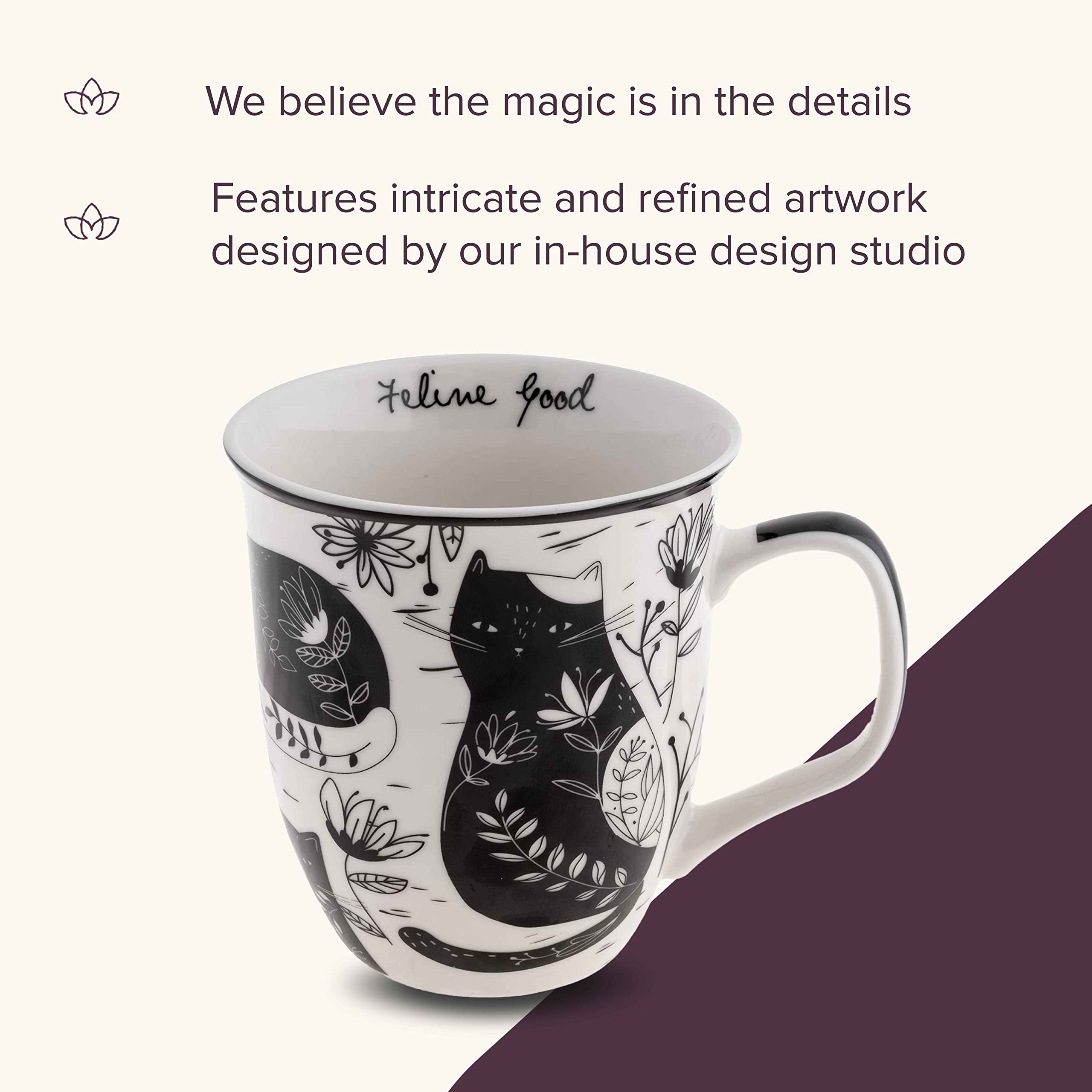 Karma Gifts 16 oz Black and White Boho Mug Cat - Cute Coffee and Tea Mug - Ceramic Coffee Mugs for Women and Men