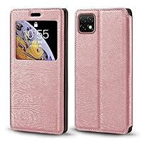 Huawei Nova Y60 Case, Wood Grain Leather Case with Card Holder and Window, Magnetic Flip Cover for Huawei Nova Y60 (6.6”) Rose Gold