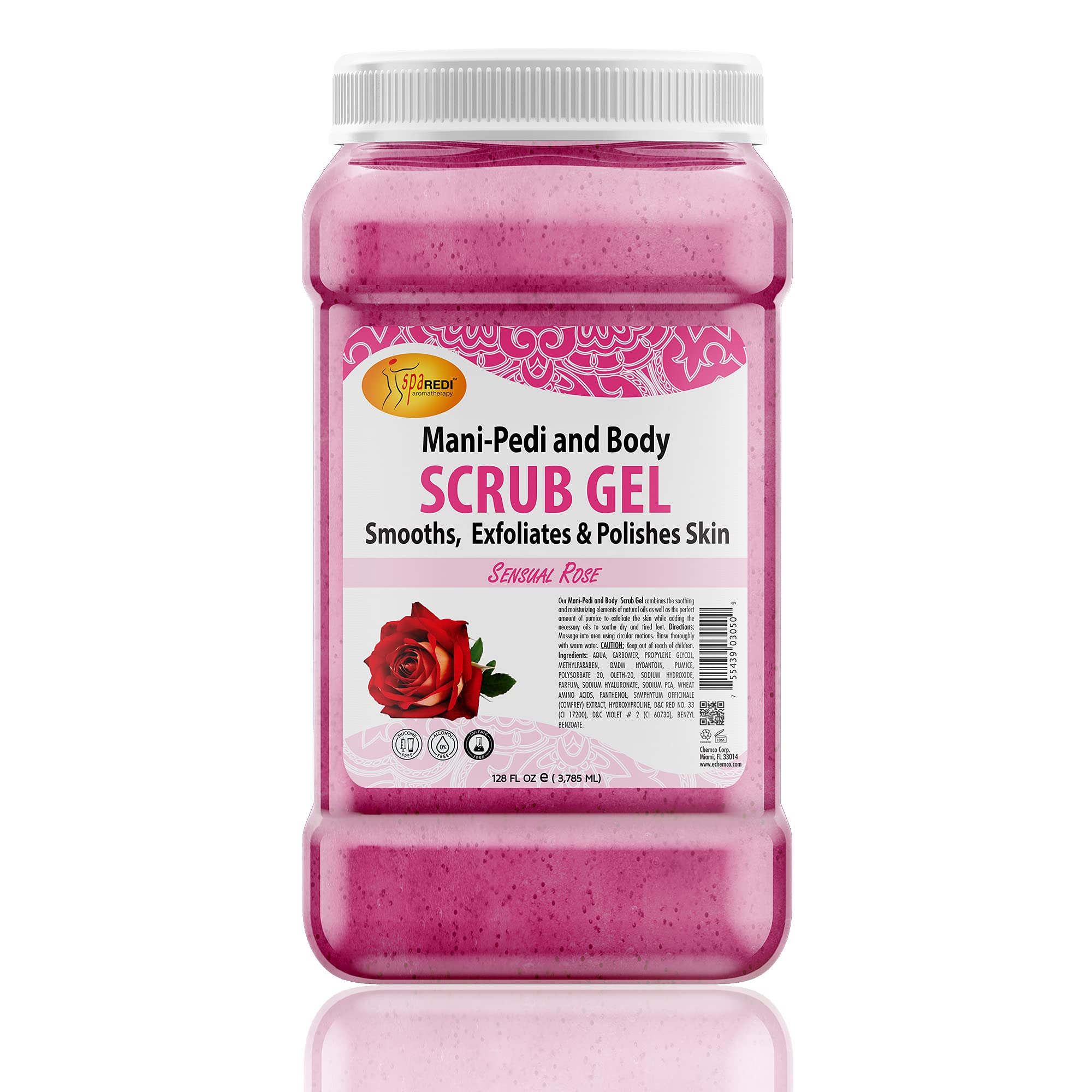 SPA REDI - Exfoliating Scrub Pumice Gel, Sensual Rose, 128 Oz - Manicure, Pedicure and Body Exfoliator Infused with Hyaluronic Acid, Amino Acids, Panthenol and Comfrey Extract - Glow, Polish, Smooth and Moisture Skin - Body, Hand and Foot