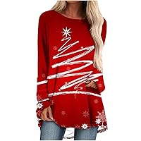 Christmas Tunic Tops for Women Loose Fit Dressy Casual Blouses Long Sleeved Round Neck Xmas Snowman Pullover T-Shirt
