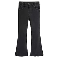 KIDSCOOL SPACE Girls Jeans, Split Hem with RAL Edges Elastic Waistband Inside High Stretch Denim Wide-Leg Pants
