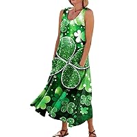 Plus Size Linen Dress,Sundress for Women 2024 Summer Loose U Neck Maxi Dress,Trendy Boho Tshirt Dress with Pockets