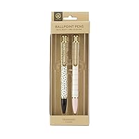 Monterey Ballpoint Pens, Set of 2, Stripes And Dots With Gold Details, Bold (1.0 mm) Point, Black Ink