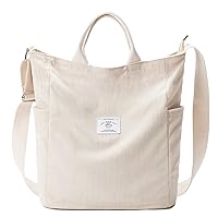 KALIDI Corduroy Tote Bag, Large Messenger Bag Shoulder Hobo Anti Splash Crossbody Zipper Bag Casual Work Shopping Women