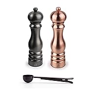 Peugeot Paris Chef Carbone u'Select Stainless Steel 22cm 9 inch Carbon Finish Pepper Mill w/Copper Salt Mill- With Stainless Steel Spice Scoop/Bag Clip