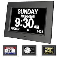 7.1 inch Digital Day Dementia Clock for Seniors, 12 Medication Reminders Extra Large Calendar Clock with Day of The Week, Date Time for Elderly Vision Impaired, Memory Loss, Black