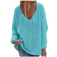 Sweaters for Women Wide V Neck Long Sleeve Hollow Out Cable Knit Oversized Pullover Sweater Tops Green