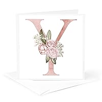 3dRose Greeting Card - Pretty Pink Floral and Babies Breath Monogram Initial Y - Floral Monograms