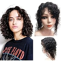 Silk Base 16 * 18cm Curly/Wavy Hair Toppers For Women Real Human Hair Hairpieces Toupee Wiglet Large Area Cover Women Severely Thinning Hair and Hair Loss (10in-middle part, dark brown)