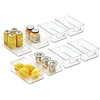 mDesign Small Plastic Kitchen Storage Container Bin with Handles - Organization in Pantry, Refrigerator or Freezer - Food Organizer for Fruit, Yogurt, Squeeze Pouches, Ligne Collection, 8 Pack, Clear