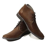 PeppeShoes Modello Roberto - Handmade Italian Mens Color Brown Ankle Chukka Boots - Cowhide Embossed Leather - Lace-Up
