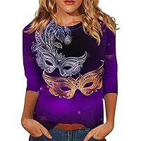 Women's Fashion Casual Seven-Point Sleeve Independence Day Print Round Neck Top Tops for Women 2024