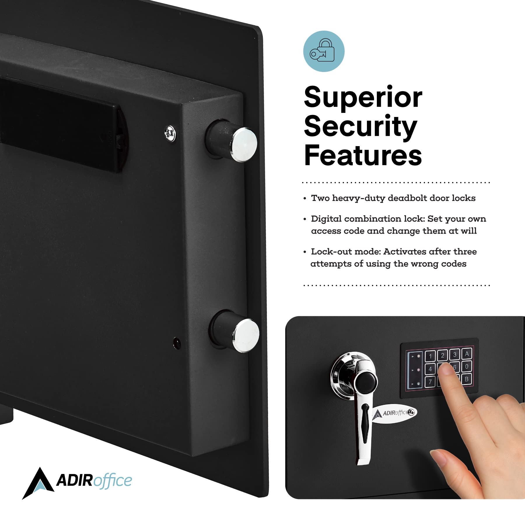 AdirOffice Digital Depository Safe - Front Loading - Digital Keypad Lock - Lockout Mode (Black)