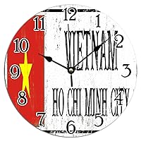 Art Clock Ho Chi Minh City Wall Clocks Vietnam Flag Clocks Battery Operated Silent PVC Wall Clock World Traveler Wall Hanging Clock 12x12in Housewarming Gift to Patriotic