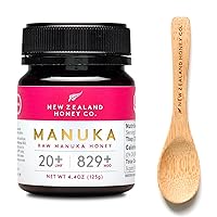 New Zealand Honey Co. Raw Manuka Honey UMF 20+ | MGO 829+, UMF Certified & Bamboo Spoon 12cm