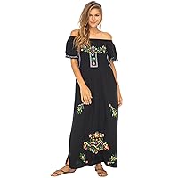 Back From Bali Womens Long Mexican Embroidered Dress, Maxi Long Summer Peasant Dresses for Women Off The Shoulder
