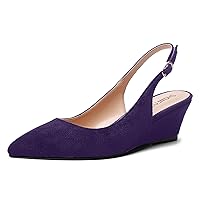 Womens Solid Adjustable Strap Suede Dress Buckle Dating Pointed Toe Wedge Low Heel Pumps Shoes 2 Inch