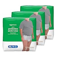 Amazon Basics Incontinence Underwear for Men, Maximum Absorbency, 2X-Large, 42 Count, 3 Packs of 14, White (Previously Solimo)