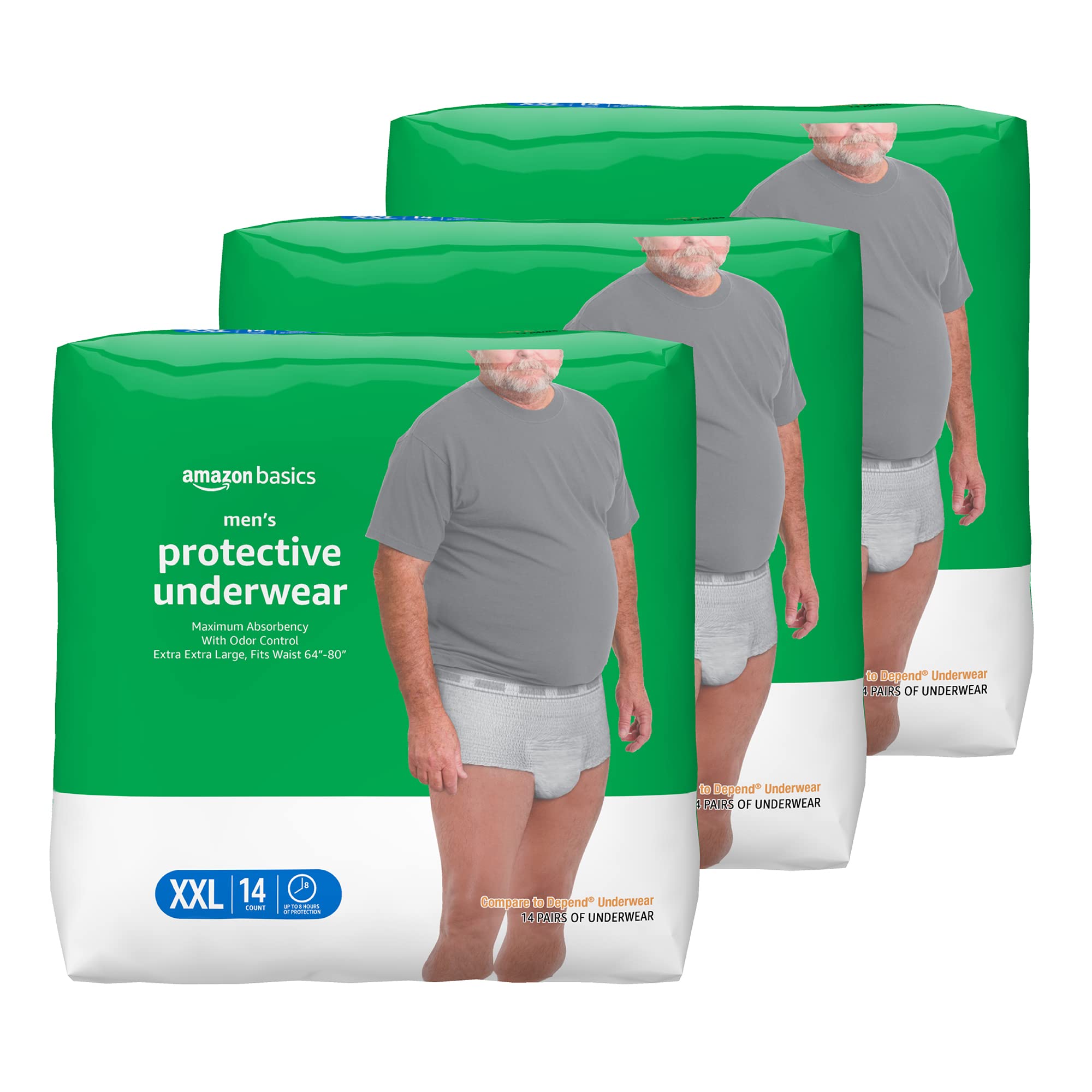 Amazon Basics Incontinence Underwear for Men, Maximum Absorbency, 2X-Large, 42 Count, 3 Packs of 14 (Previously Solimo)