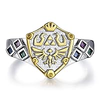 Zelda Zora's Sapphire, Goron's Ruby, Kokiri's Emerald, Hylian Shield Inspired Ring