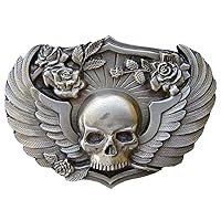 Skull W/Wings and Roses Novelty Belt Buckle