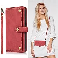 Crossbody Wallet Case Compatible with Samsung Galaxy A13 5G Leather Purse Phone Case with Card Holder & Wrist Strap Magnetic Flip PU Kickstand Cover for Women Girls(Red)