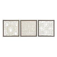 Signature Design by Ashley 3 Piece Odella Abstract Wood Framed Wall Décor, 20 x 20, Cream & Taupe