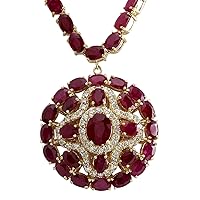 55.35 Carat Natural Red Ruby and Diamond (F-G Color, VS1-VS2 Clarity) 14K Yellow Gold Luxury Necklace for Women Exclusively Handcrafted in USA