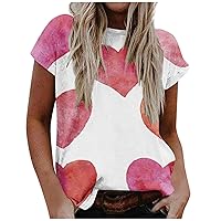 Workout Shirts for Women Heart Printing Turtle Neck Short Sleeve T-Shirts Holiday Party Shirts for Women