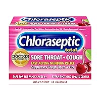Chloraseptic Total Sore Throat + Cough Lozenges, Wild Cherry, 15 Count, 1 Pack