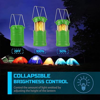 Lichamp 4 Pack LED Camping Lanterns, Battery Powered Camping Lights Super Bright Collapsible Flashlight Portable Emergency Supplies Kit, Dual Mode, Green