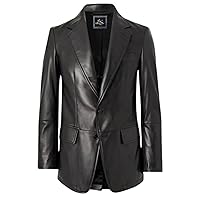 Captin Cory 2-Button Premium Leather Blazer for Men - Notched Lapel Casual Coat Style Lambskin Leather Jacket Men