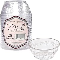 D'Vine Clear Deluxe Plastic Round Dessert Bowls - 6oz (Pack Of 20) - Perfect For Parties, Weddings & Catering Events