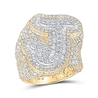 14kt Two-tone Gold Mens Baguette Diamond J Initial Letter Ring 7-7/8 Cttw