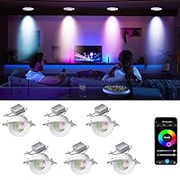 Lightdot 4IN Smart WiFi LED Recessed Lighting Gimbal and Downlight, 6 Pack Canless Ceiling Lights RGBCW Color Changing 9W 1000LM Dimmable, Work with Alexa/Google-IC Rated ETL Certified