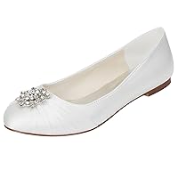 Emily Bridal Ivory Wedding Shoes Silk Rhinestone Pleated Round Toe Slip on Bridal Flat Pumps
