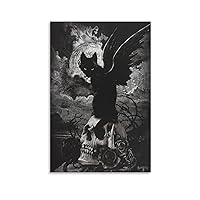 Horror Poster Black Angle Cat and A Skull Gothic Horror Art Illustration Wall Art Paintings Canvas Wall Decor Home Decor Living Room Decor Aesthetic 12x18inch(30x45cm) Unframe-Style