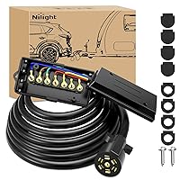 Heavy Duty 7 Way Inline Trailer Plug with 7 Gang Junction Box - 16 Feet Trailer Connector Cable Wiring Harness with Weatherproof Junction Box Suitable for RV Automotives Cars,2 Years Warranty
