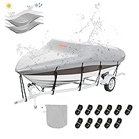 VEVOR Boat Cover 16-18.5ft Trailerable Waterproof Boat Cover, 600D Marine Grade PU Oxford Bass Boat Cover, with Motor Cover and Buckle Straps, for V-Hull, Tri-Hull, Fish Ski Boat, Runabout, Grey