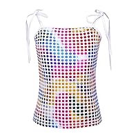 FEESHOW Kids Girls Adjustable Spaghetti Strape Sparkly Sequined Metallic Tank Top for Dancewear Performance Competition