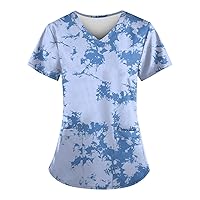 Women T Shirts V Neck Work Tops Loose Fit Short Sleeve Shirts Tie Dye Lightweight Tees Summer Clothes 2024