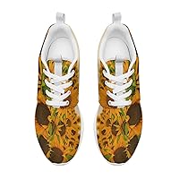 Yellow Sunflower Floral with Black and White Checkered Summer Print Running Shoes Women Sneakers Walking Gym Lightweight Athletic Comfortable Casual Fashion Shoes